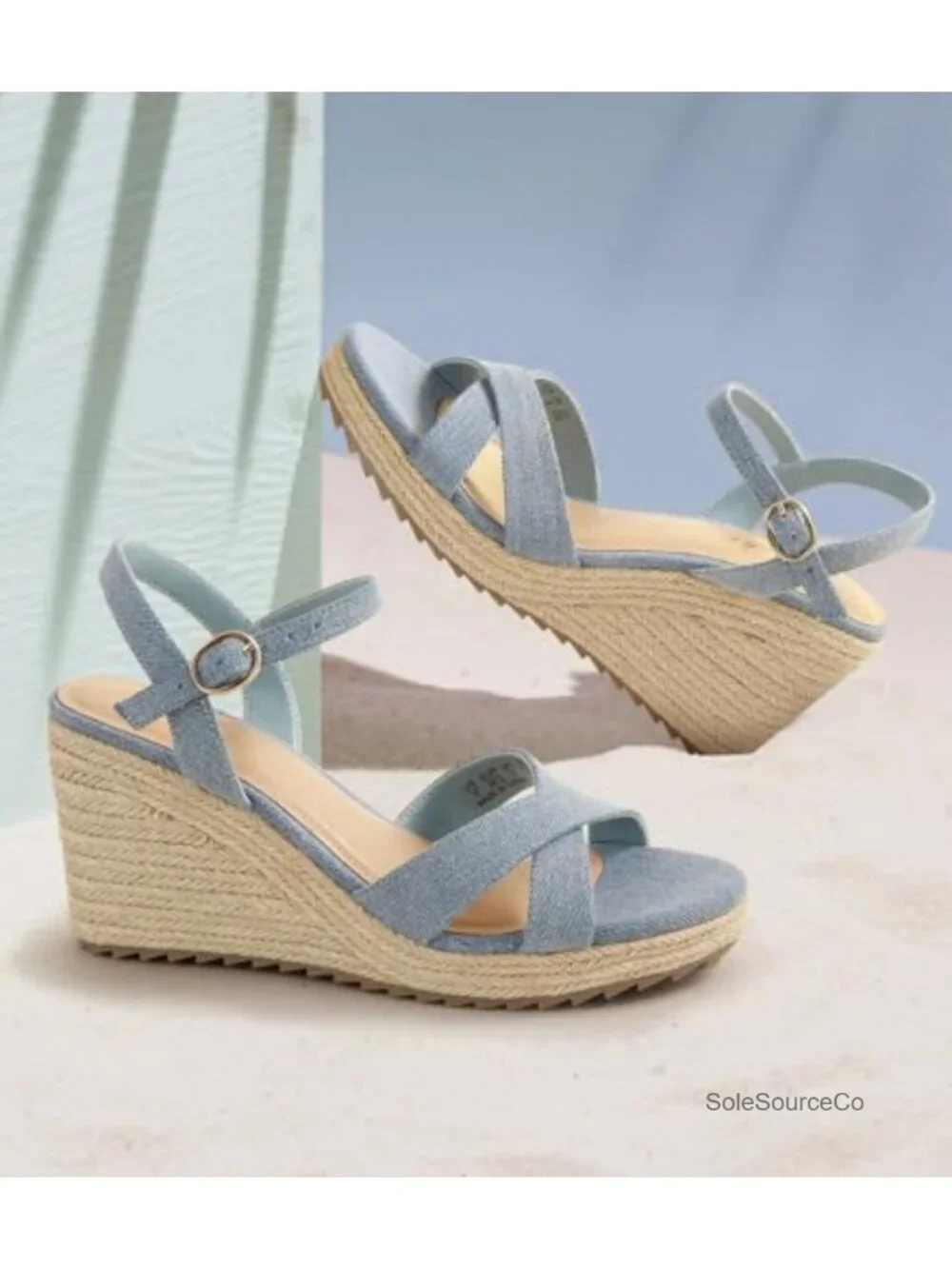 Womens Espadrille Wedge Sandals Lightweight PU Open Toe Ankle Strap High Heel
